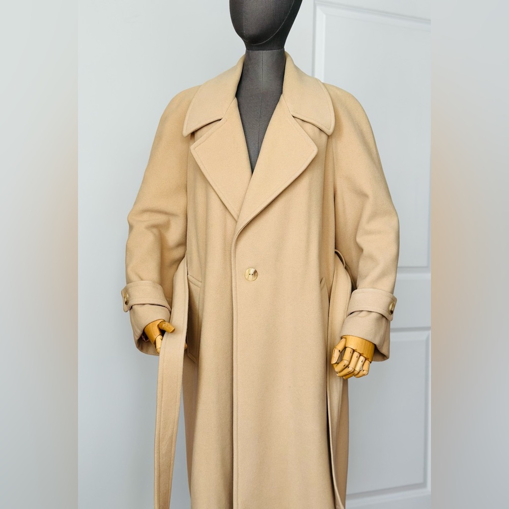 Vintage Camel Classic Lambswool Midi Coat | Belted Wrap Style - Picture 15 of 17